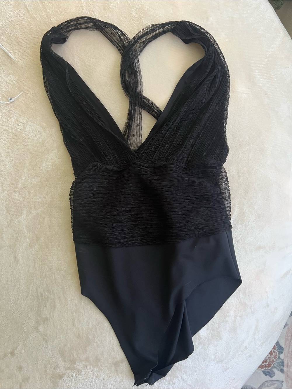 Zara Black Lace-Trim V-Neck Bodysuit